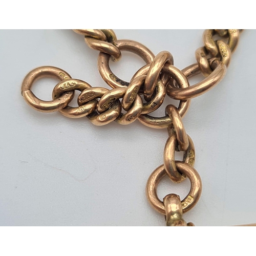 16 - Two Antique 9K Yellow Gold Fob Chains. 42cm total length. 22.72g total weight.