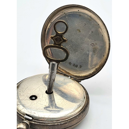 387 - A Silver (800) Antique Miniature Pocket watch with Fob and Key. A/F. 49.2g total weight.