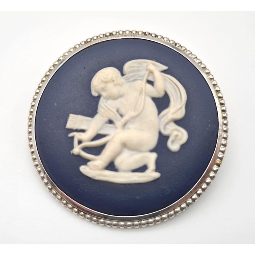 466 - A Vintage 9K Yellow Gold (tested) Cameo Brooch  - with safety pin - Plus a blue Wedgewood ceramic br... 