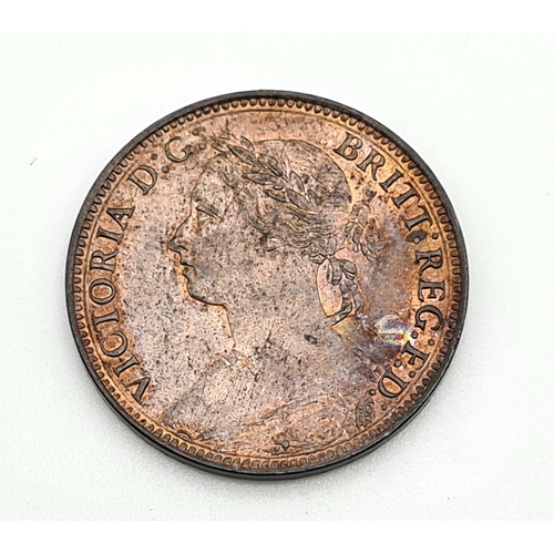 269 - An 1890 Bronze Farthing Coin. Extremely fine. Obverse - Shows the laureate bust of Victoria facing l... 