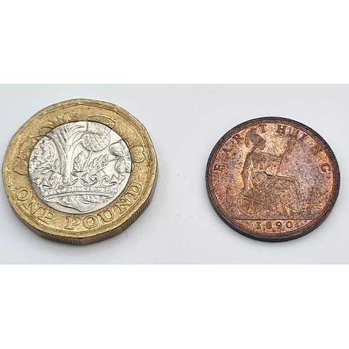 269 - An 1890 Bronze Farthing Coin. Extremely fine. Obverse - Shows the laureate bust of Victoria facing l... 