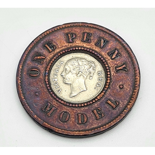 47 - An 1844 Model Penny. Good Very Fine. Obverse - The inner disc shows the young bust of Victoria, faci... 