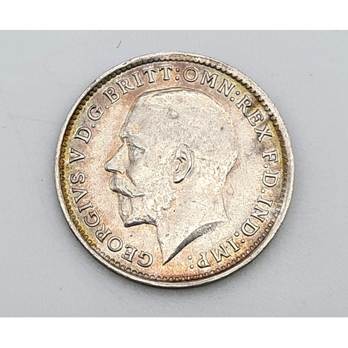 808 - A 1916 Silver Threepence Coin. Extremely fine. Obverse - Features the bare head of George V facing l... 