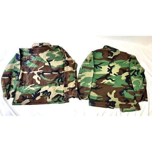 942 - Two Vintage US Air Force Camouflage Jackets with badges, names and insignias both size small