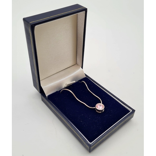 949 - Sterling Silver Pink Round Cut Faceted Stone Set Pendant Necklace 46 cm Sterling Silver Rope Style C... 