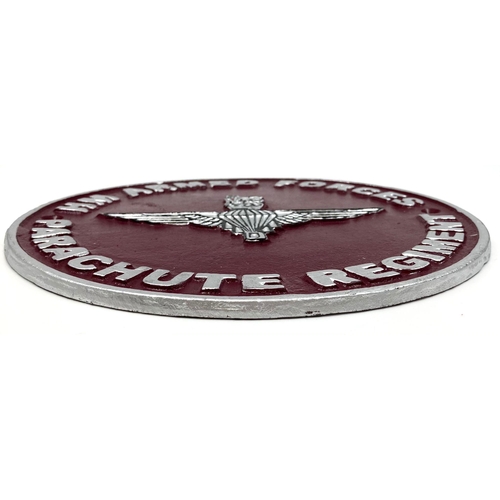 970 - Reproduction Cast Metal Parachute Regiment Sign. 24cm Diameter.