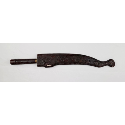 319 - An Early African Tribal Sword 51cm Length in Hand Carved Wood Display Sheath