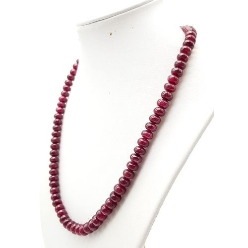 687 - A 300ct Cabochon Ruby Gemstone Necklace with 925 Silver clasp. 44cm.