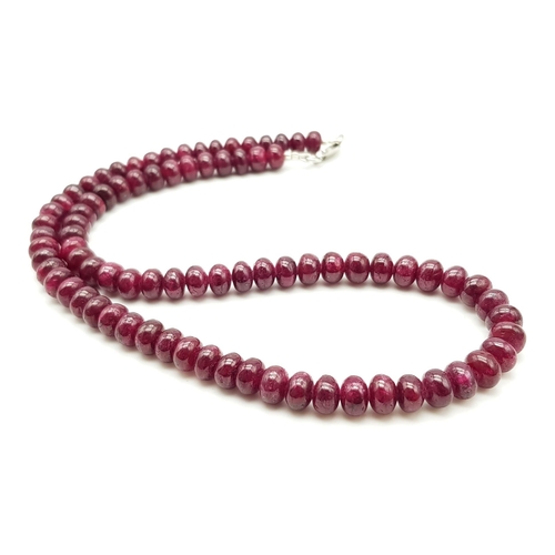 687 - A 300ct Cabochon Ruby Gemstone Necklace with 925 Silver clasp. 44cm.