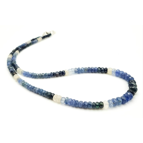 846 - A Single strand Shaded Blue Sapphire Necklace. 44cm.