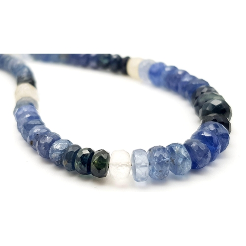 846 - A Single strand Shaded Blue Sapphire Necklace. 44cm.