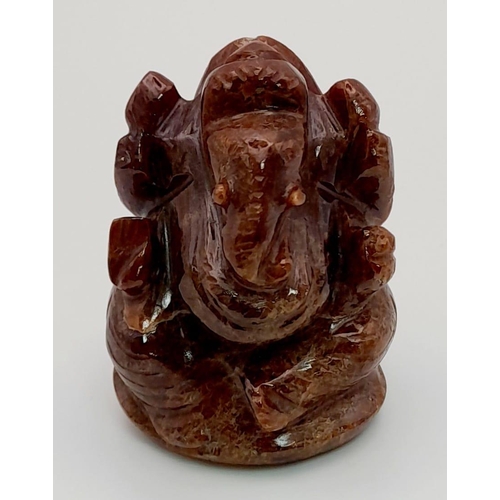 882 - An 85g Jasper Gemstone Carved Ganesh Figurine. 5cm.