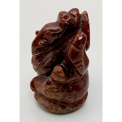 882 - An 85g Jasper Gemstone Carved Ganesh Figurine. 5cm.