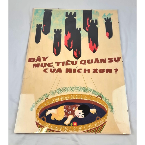 156 - An Original 1970’s Vietnam War Hand Painted Propaganda Poster (translation “Nixon’s Main Goal’ in pr... 