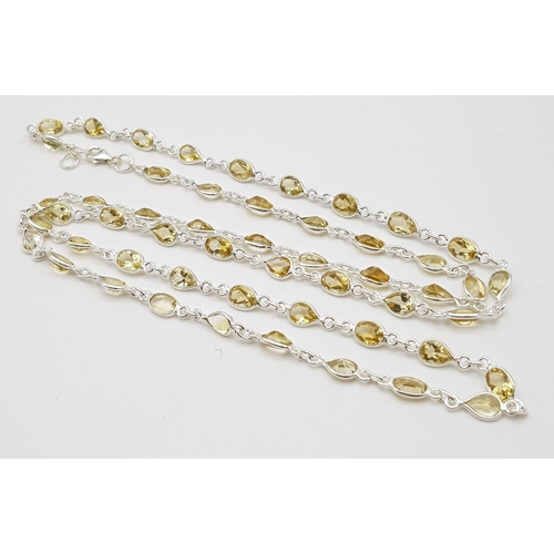 767 - A 20g Citrine Gemstone Long Chain Necklace set in 925 Silver. 78cm.