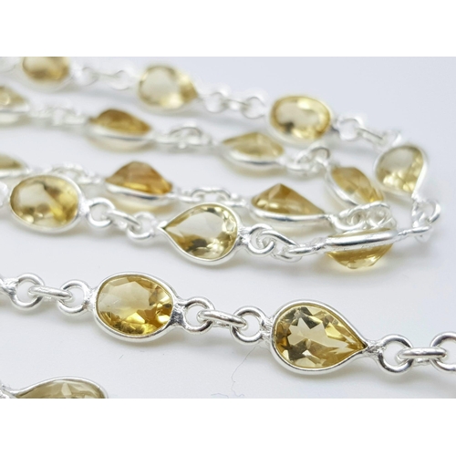 767 - A 20g Citrine Gemstone Long Chain Necklace set in 925 Silver. 78cm.