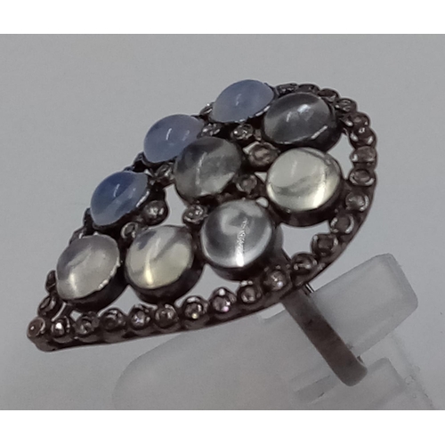 866 - An Opal and Diamond Ring in Sterling silver with a black antique finish. Opal 5.10cts, diamonds 1.15... 