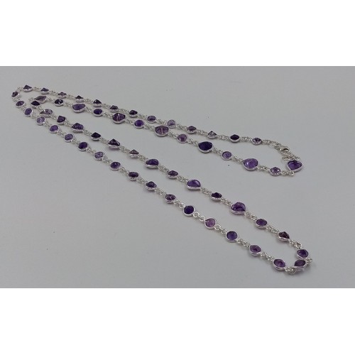 844 - A 21g Amethyst Gemstone Long Chain necklace set in 925 silver. 76cm