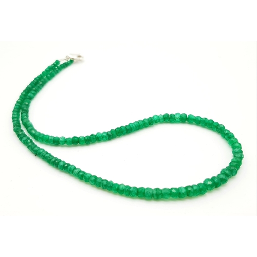 836 - A 70ct Emerald Gemstone Single Strand Necklace, 18 inches.