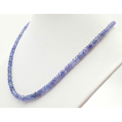 859 - An 89ct Single Strand Tanzanite Gemstone necklace with 925 Silver clasp. 40cm.