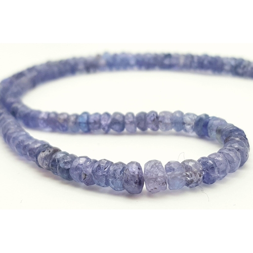 859 - An 89ct Single Strand Tanzanite Gemstone necklace with 925 Silver clasp. 40cm.