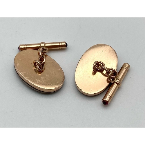 1170 - A PAIR OF RUSSIAN SOLID 14K GOLD ,ENAMEL AND DIAMOND CUFFLINKS.  16.9gms