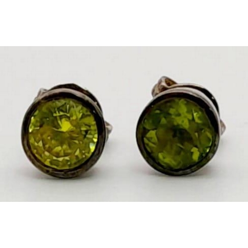 1152 - Three Pairs of Vintage Silver Earrings  - Multi-coloured enamel, peridot stud and hoop bar link.