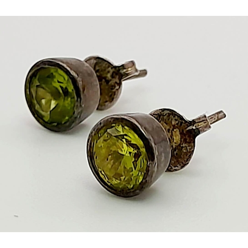 1152 - Three Pairs of Vintage Silver Earrings  - Multi-coloured enamel, peridot stud and hoop bar link.