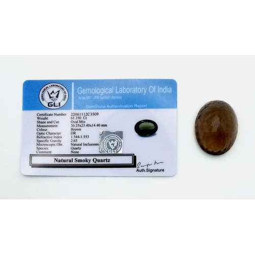 1076 - 61.35 Ct Smoky quartz, Oval Shape, GLI Certified