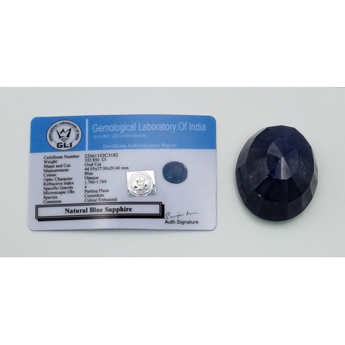 374 - 332.85 Ct Blue Sapphire, Oval Shape, GLI Certified