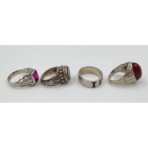 775 - Seven Silver Eclectic Vintage Rings! Some wonderful designs and colours. 80g total weight.