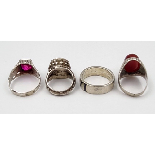 775 - Seven Silver Eclectic Vintage Rings! Some wonderful designs and colours. 80g total weight.