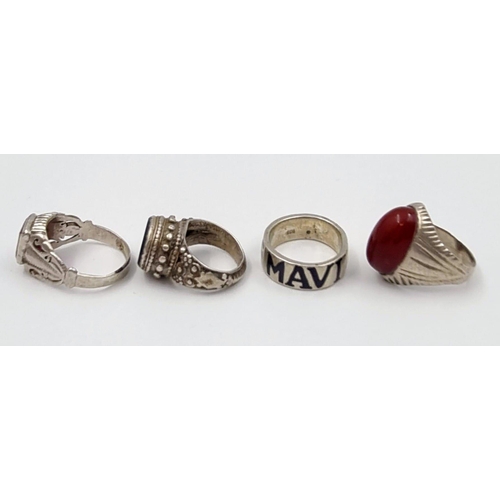 775 - Seven Silver Eclectic Vintage Rings! Some wonderful designs and colours. 80g total weight.