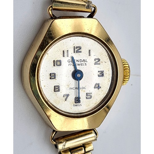 465 - Ladies Vintage Swiss Glendal 17 Jewel Incabloc Manual Wind Watch. 18-19cm Adjustable Strap, 19mm cas... 