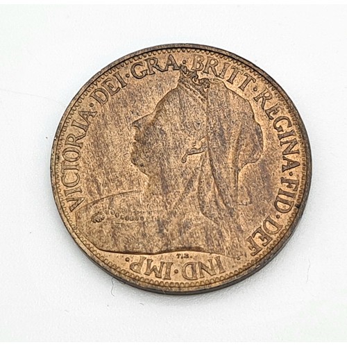 179 - An 1896 Bronze Farthing Coin. Near Uncirculated. Obverse - Features the crowned and veiled bust ('Ol... 