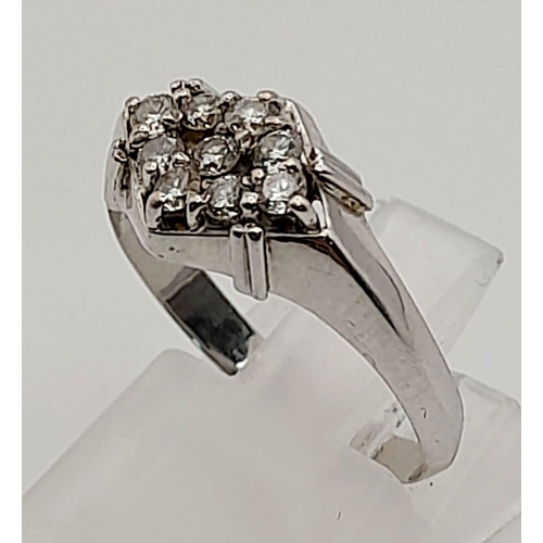 751 - 18K White Gold Diamond Cluster Ring 3.5g 0.35ct 
Size P