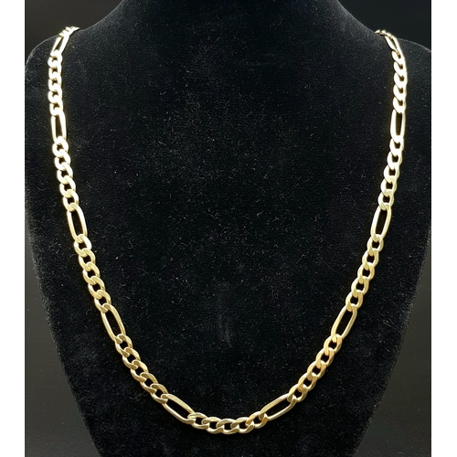 912 - 9K YELLOW GOLD FIGARO NECKLACE. 28.5G TOTAL WEIGHT. 60CM.