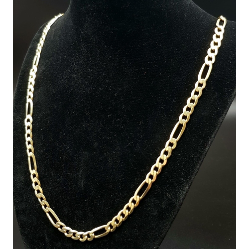 912 - 9K YELLOW GOLD FIGARO NECKLACE. 28.5G TOTAL WEIGHT. 60CM.