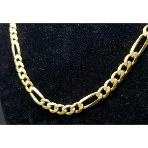 912 - 9K YELLOW GOLD FIGARO NECKLACE. 28.5G TOTAL WEIGHT. 60CM.