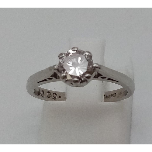 779 - PLATINUM DIMAOND SOLITAIRE RING. 0.50CT. SIZE J. 3.3G.