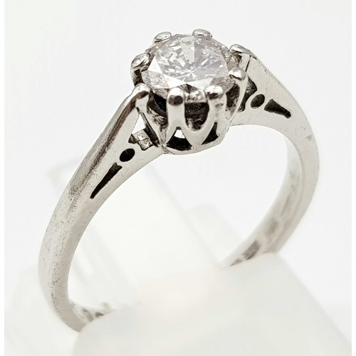 779 - PLATINUM DIMAOND SOLITAIRE RING. 0.50CT. SIZE J. 3.3G.