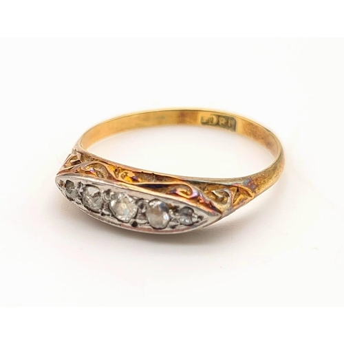 815 - 18K YELLOW GOLD & PLATINUM 5 STONE VINTAGE DIAMOND RING, WITH APPROX 0.15CT DIAMOND, WEIGHT 2.3G, SI... 