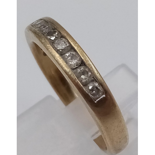 823 - 9K YELLOW GOLD DIAMOND HALF ETERNITY RING WITH 0.33CT APPROX DIAMOND, SIZE Q, WEIGHT 3.6G