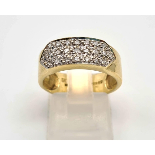 830 - A 9K GOLD 4 ROW DIAMOND BAND RING.  .25ct DIAMONDS   4.4gms   size O