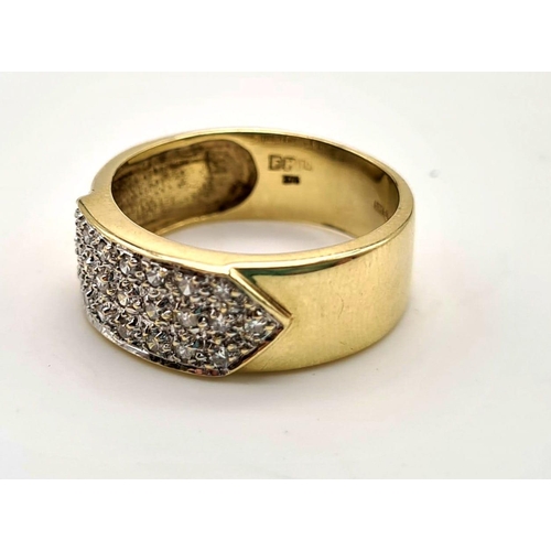 830 - A 9K GOLD 4 ROW DIAMOND BAND RING.  .25ct DIAMONDS   4.4gms   size O