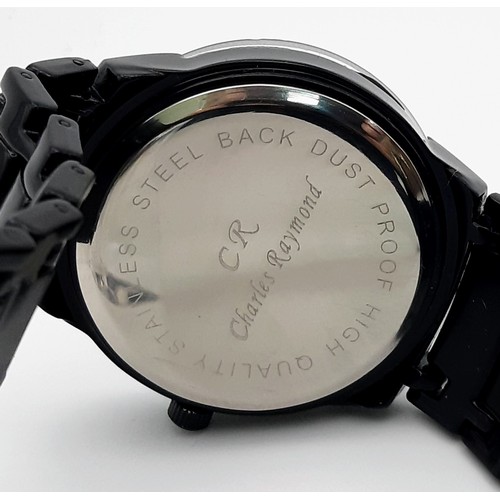 668 - CHARLES RAYMOND BLACK FINSIH BRACELET WATCH. QUARTZ MOVEMENT.