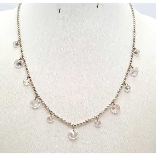 611 - STERLING SILVER CRYSTALS SET NECKLACE. 7.6G.
40CM.