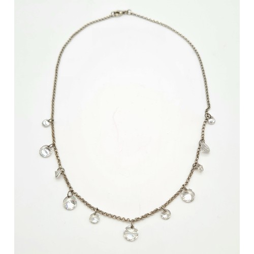 611 - STERLING SILVER CRYSTALS SET NECKLACE. 7.6G.
40CM.