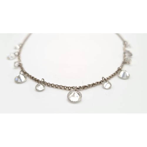 611 - STERLING SILVER CRYSTALS SET NECKLACE. 7.6G.
40CM.