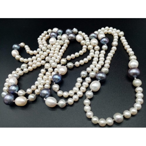 324 - A Natural Blue and White South Sea Pearl Rope Necklace. Length 150cm. 103g total weight.